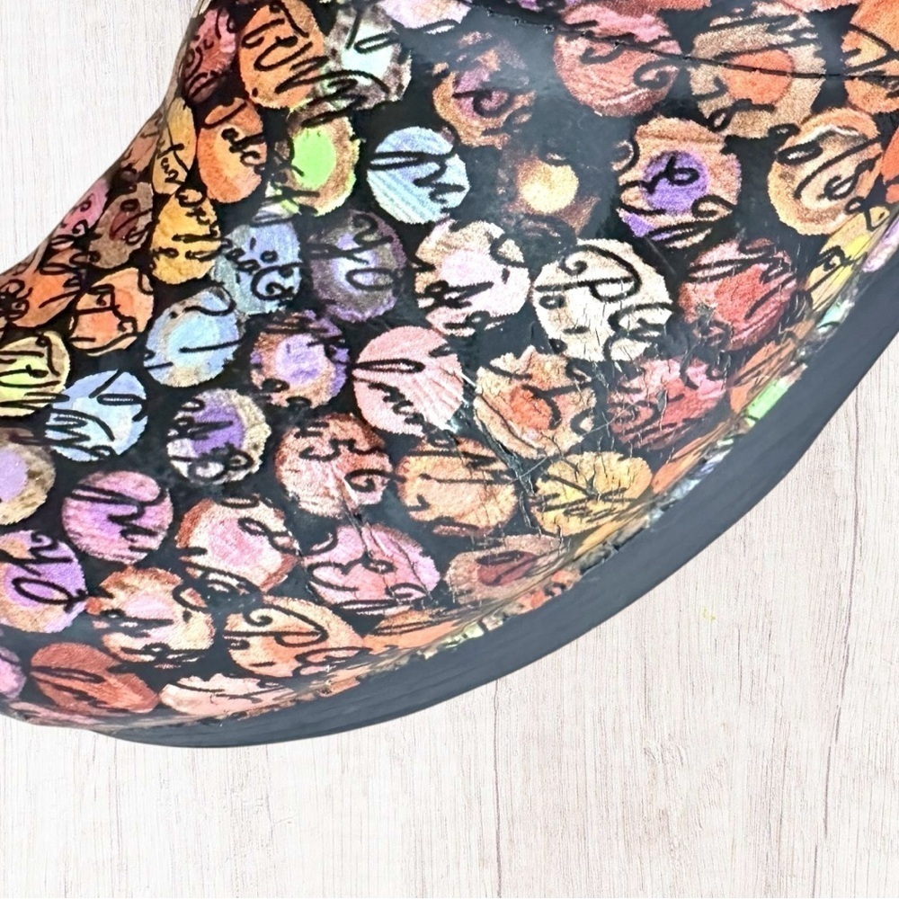 Dansko- Multi Color Dot w/ Script Printed Stapled Leather Classic Clog- Size 39 - Picture 8 of 10